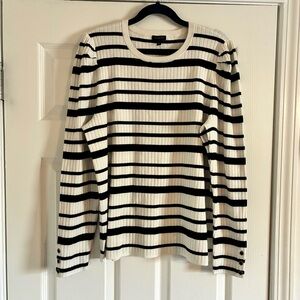 Talbots Black and White Striped Crewneck Sweater